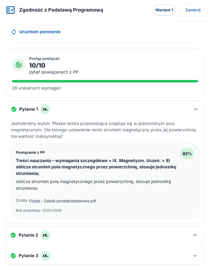 Weryfikacja materiału względem polskiej podstawy programowej i Reformy26 w EduGen